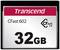 A Transcend CFast 602 memory card with 32 GB storage capacity and CFast 2.0 technology.