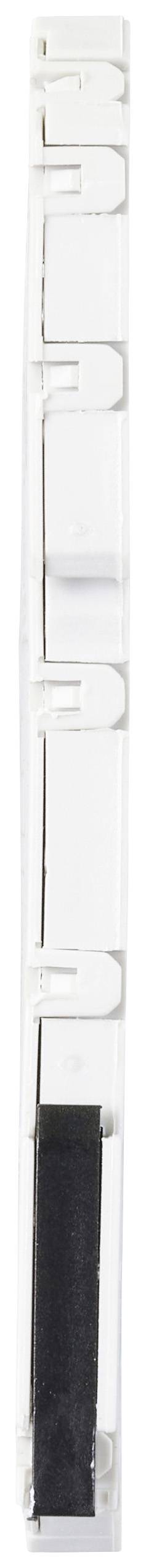 Clear plastic comb with fine teeth and a black handle at the bottom end, positioned vertically.