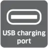 A pictogram with a USB-C charging port and the text 'USB charging port'