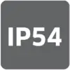 'IP54' indicates the protection class, which specifies that the device is protected against dust in harmful quantities and water spray from all directions.