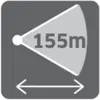 Advertisement for an intelligent refrigerator that scans a proximity area of 155 m. Arrow indicates adjustability of range.