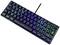 Illuminated gaming keyboard with RGB backlighting, displaying various colours from blue to purple, without a numerical keypad.