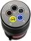 Electrical connector with five sockets in different colours, each marked with L1, L2, L3, N and earth.