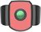 A red electronic device with a green circular display in the centre, embedded in a black casing.