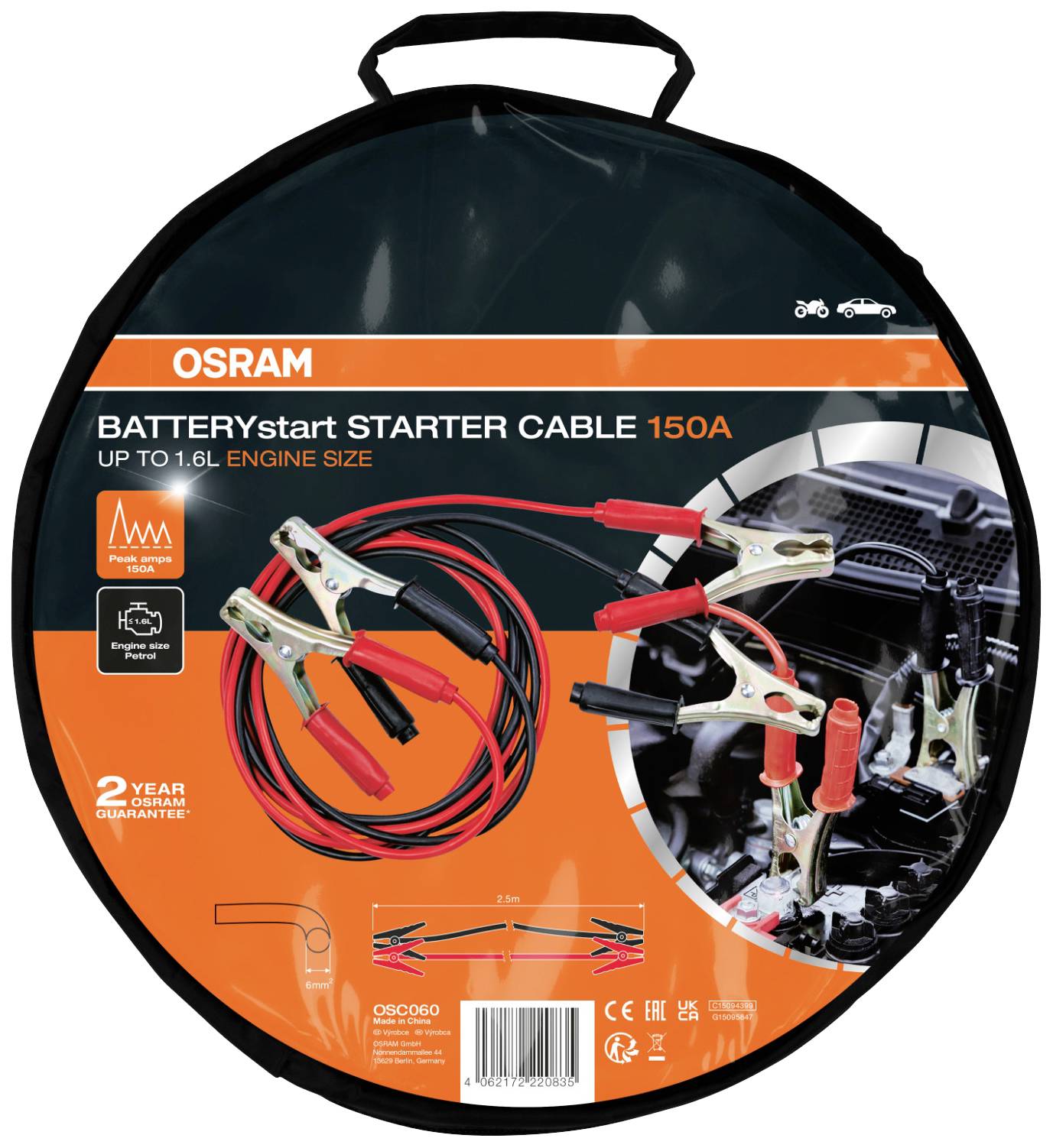 OSRAM BATTERYstart STARTER CABLE 150A Jump lead 6 mm² Aluminium (copper