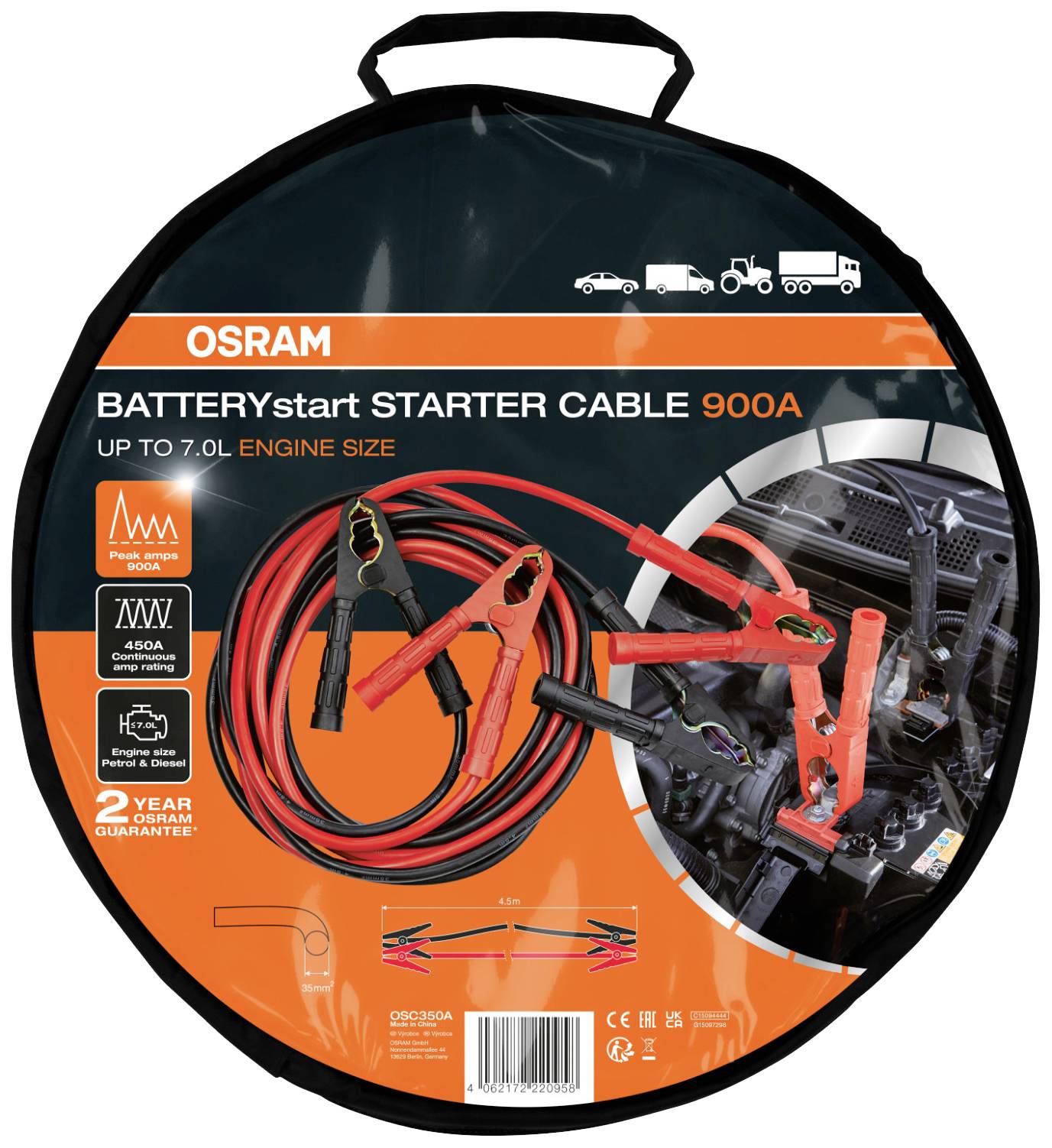 OSRAM BATTERYstart STARTER CABLE 900A Jump lead 35 mm² Aluminium ...