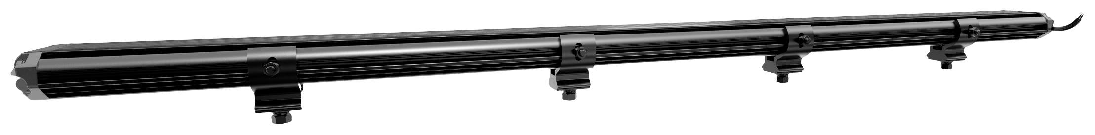 A long, black cylindrical object with several mounting points along its underside.