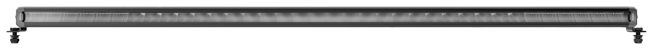 A long, rectangular LED light bar with black mounting brackets at both ends, suitable for installation on vehicles.