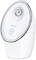 Electric facial cleanser with steam nozzle, oval design and blue illuminated on/off switch, by Beurer.
