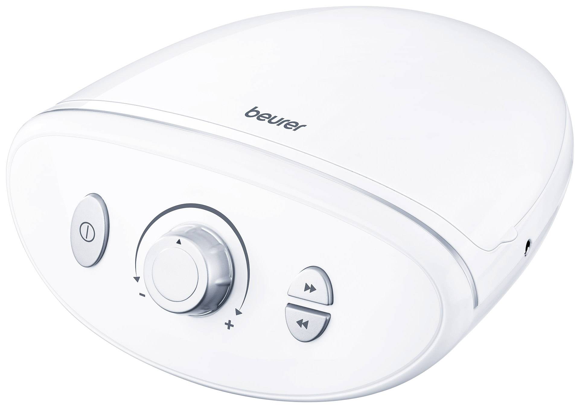 A white medical device with a large rotary knob in the centre and several control buttons on the front, brand 'Beurer'.