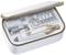 Electric manicure set in an open white case. Includes grinding device, charger, USB cable and five attachments.