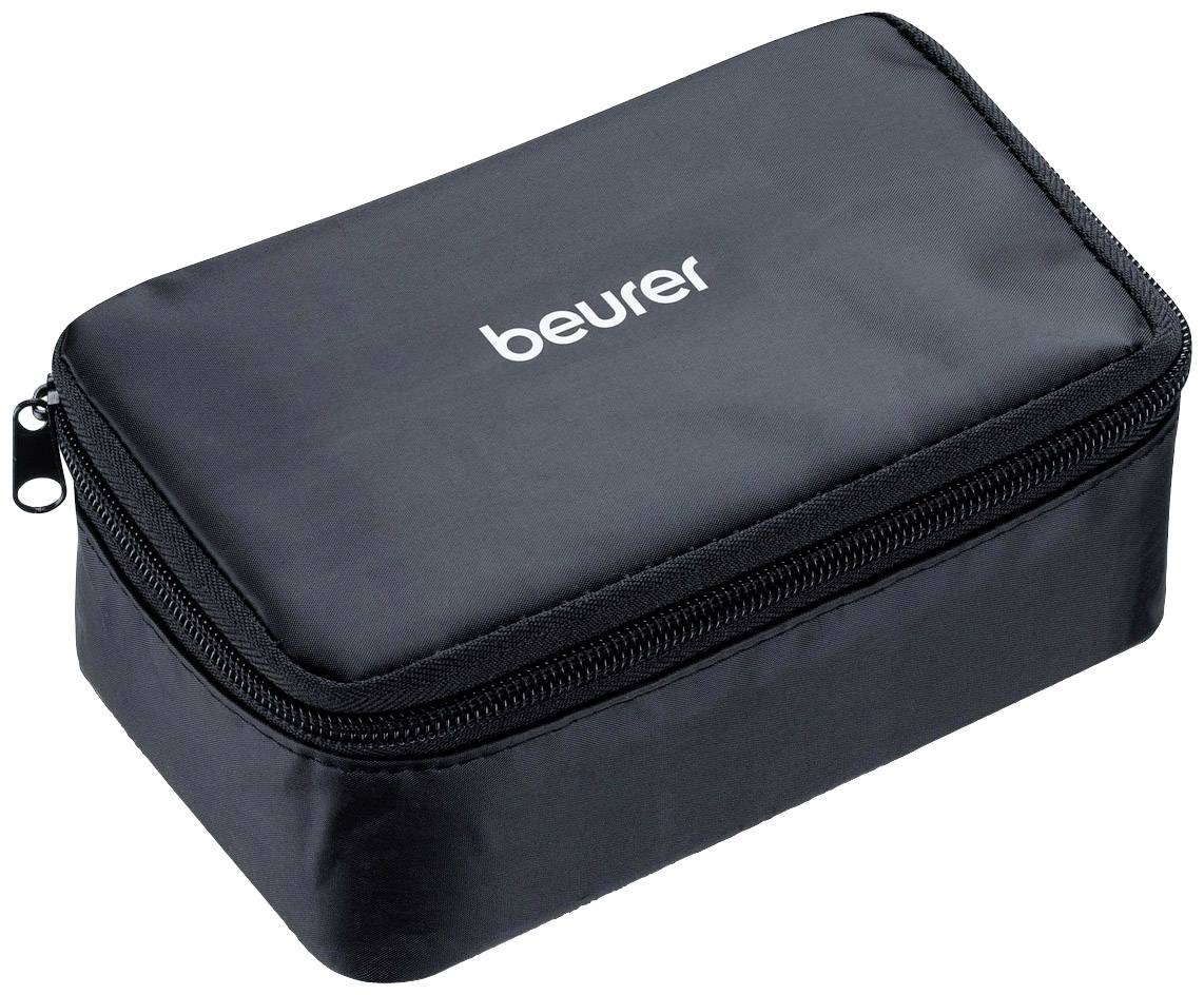 Black zip-up pouch with 'beurer' logo on the top surface, suitable for storing small devices or accessories.