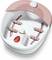 Foot spa with white and pink design. It features massage rollers and a control button.