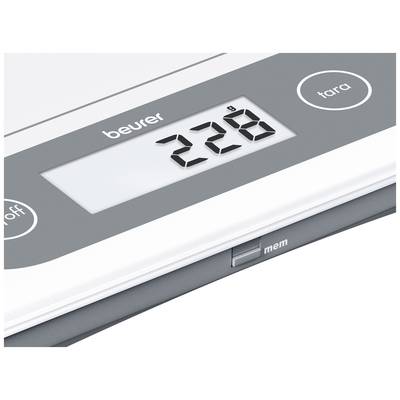 Digital kitchen scales showing 228 grams. Buttons on the left and right for on/off and tare functions.