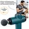 A man is using a massage gun on his thigh. Text in the image: 'Say goodbye to muscle tension – with 5 intensity levels for a soothing release'.