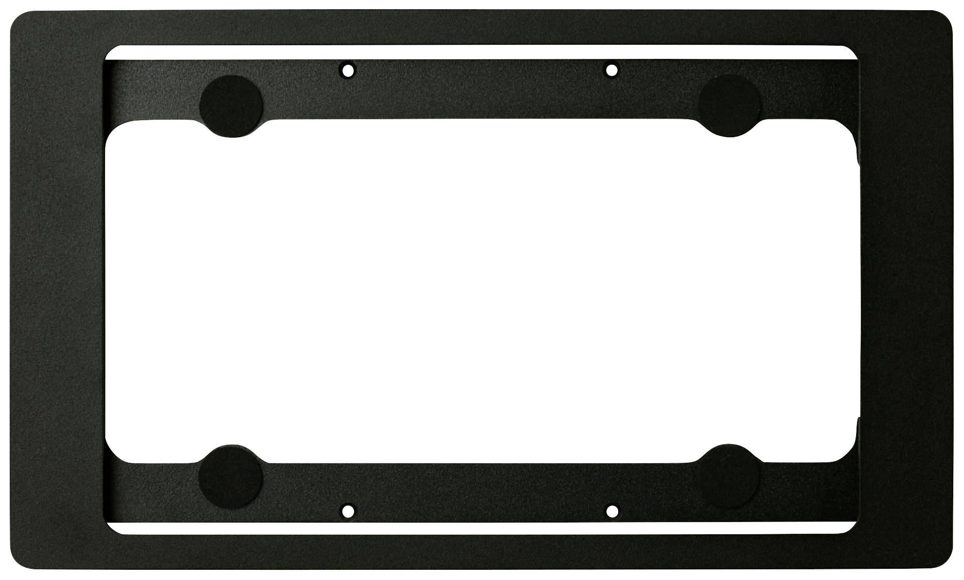 Rectangular black wall plate with rounded corners, featuring five mounting holes; used to cover a mounting bracket.
