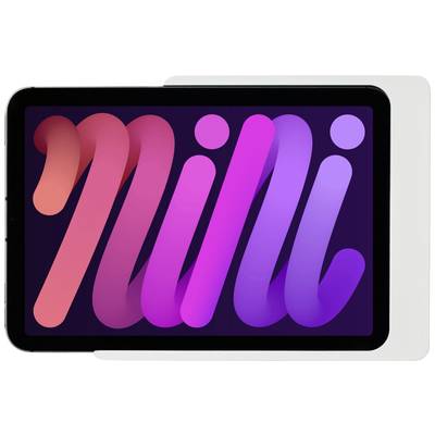 Tablet with the word 'mini' displayed in large, gradient-coloured letters on the screen, against a dark violet background.