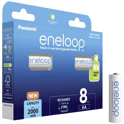 'Panasonic eneloop' Battery Pack with 8 Rechargeable AA Batteries, Capacity 2000 mAh, Up to 2100 Charge Cycles.