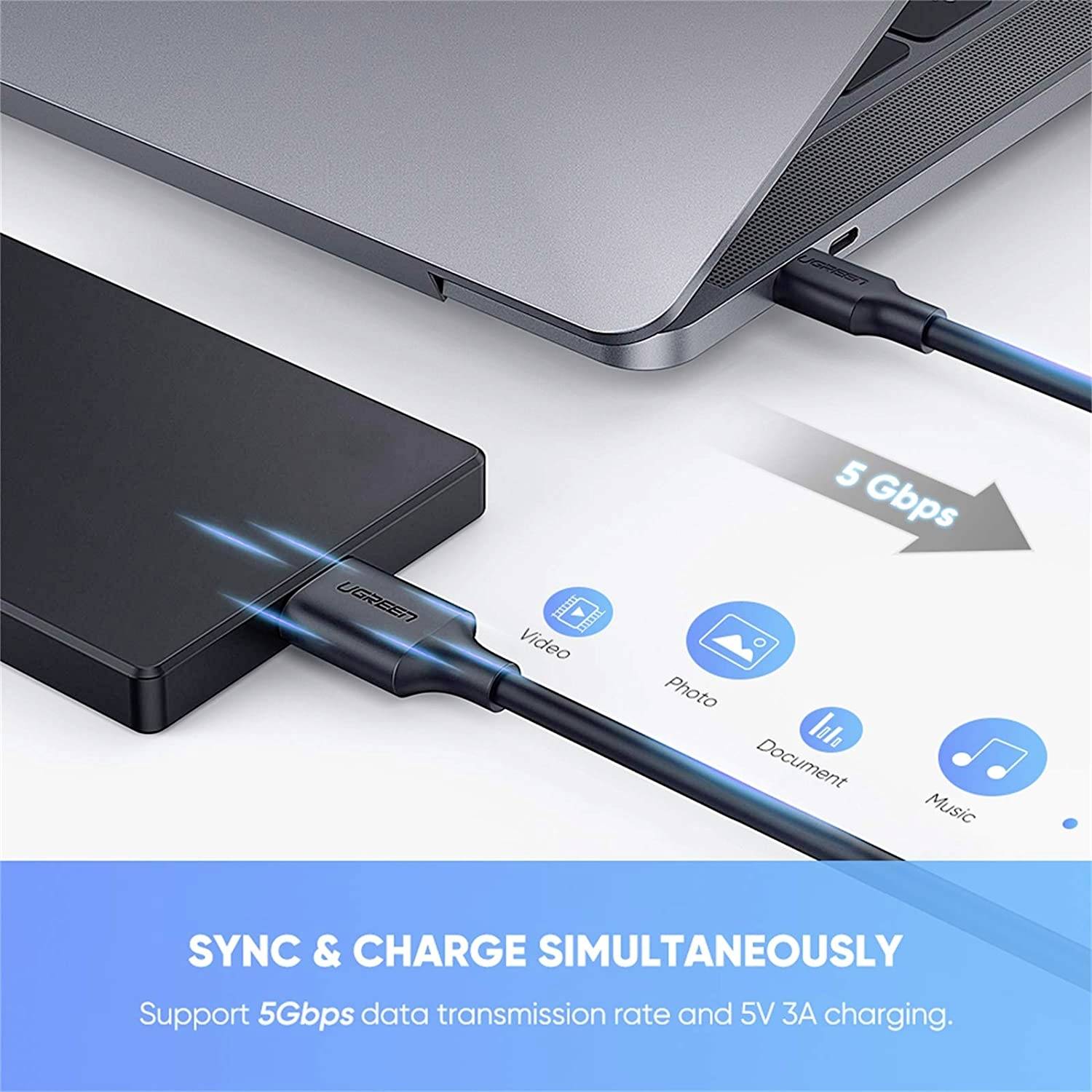 UGREEN USB cable USB-C® plug, USB Micro-B plug 1.00 m Black 20103-4