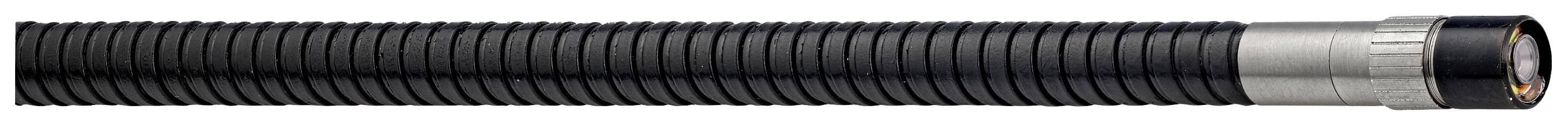 Black, ribbed hose with a silver metal coupling at the end, potentially suitable for industrial applications.