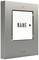 A door intercom system with a small name plate holder, with the word 'NAME' underneath and a bell symbol, mounted on a wall.