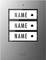 Doorbell plate with three name plates and bell symbols, without specific labelling.