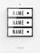 'Three nameplates with the word Name, each with a small bell symbol, arranged vertically on a white background.'
