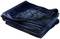Dark blue, fluffy blanket folded in multiple layers, soft and luxurious in texture.
