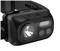 Black head torch with adjustable strap and triple light source, suitable for outdoor activities and hands-free modes.