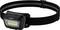 Black head torch with adjustable elastic strap and rectangular LED light at the front.