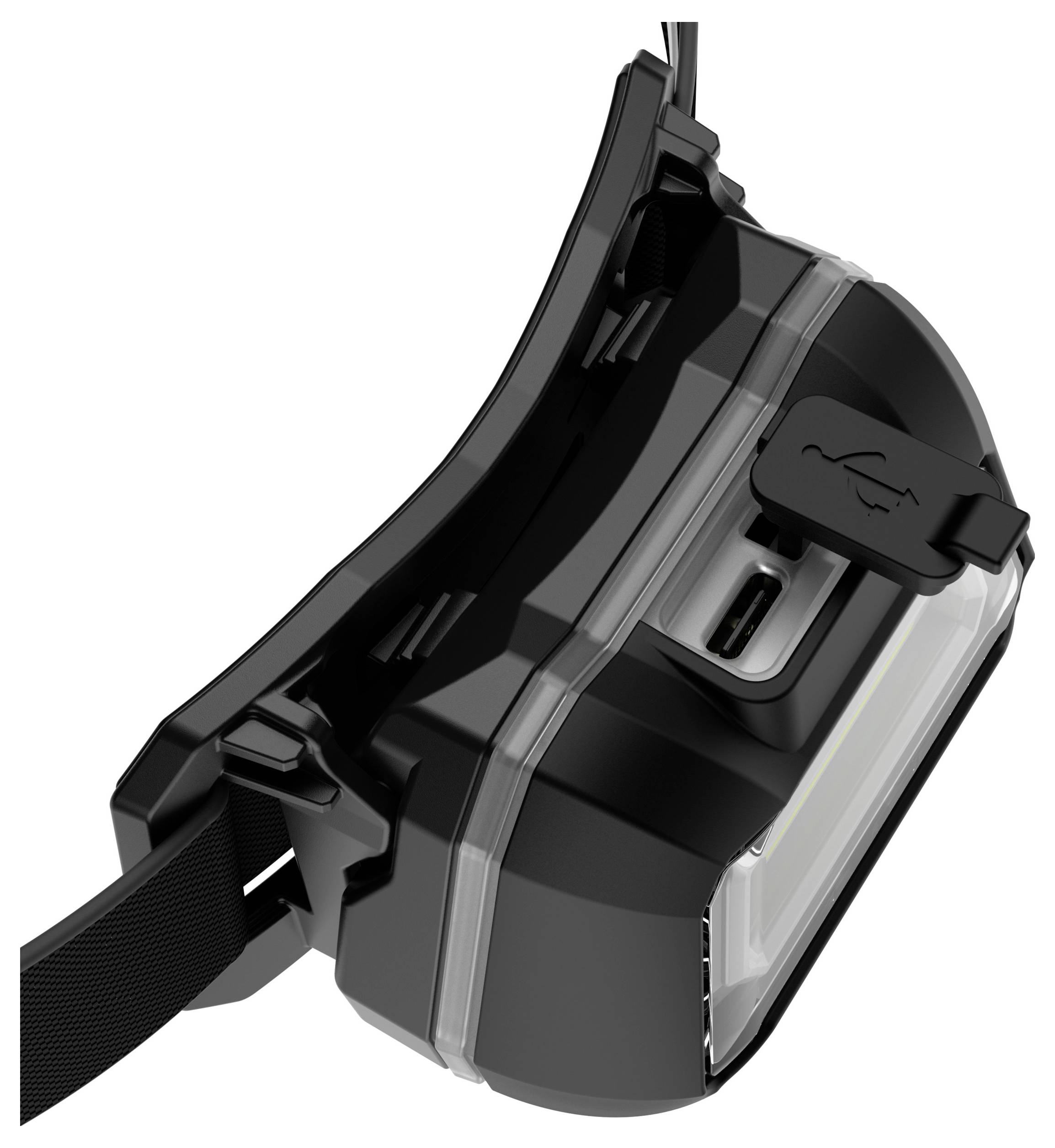 A black device with a USB port on the side, likely a portable charger or head torch.<br><br>Note: I've used "head torch" which is the typical British English term for what Americans would call a "headlamp" or "headlight".