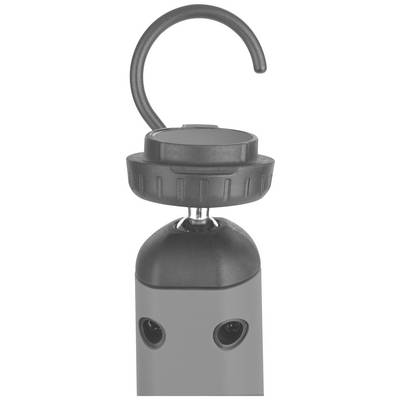 Grey handle with black hook and rotatable knob for height adjustment.