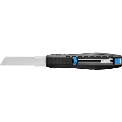 Black and blue multi-tool knife with a retractable blade and textured grip, suitable for DIY tasks.