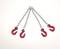 Metal chain with four red hooks, symmetrically arranged.