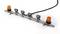 A metal rod with five LED lights and two orange warning lights, mounted on a cable with fixing clamps.