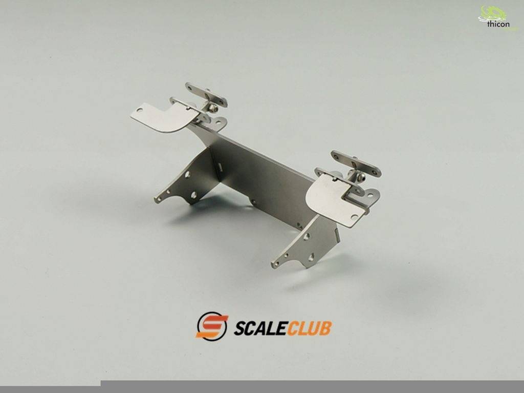 Metal mounting bracket with mounting surfaces and joints, on a grey background. 'Thicon' and 'ScaleClub' logos are visible.
