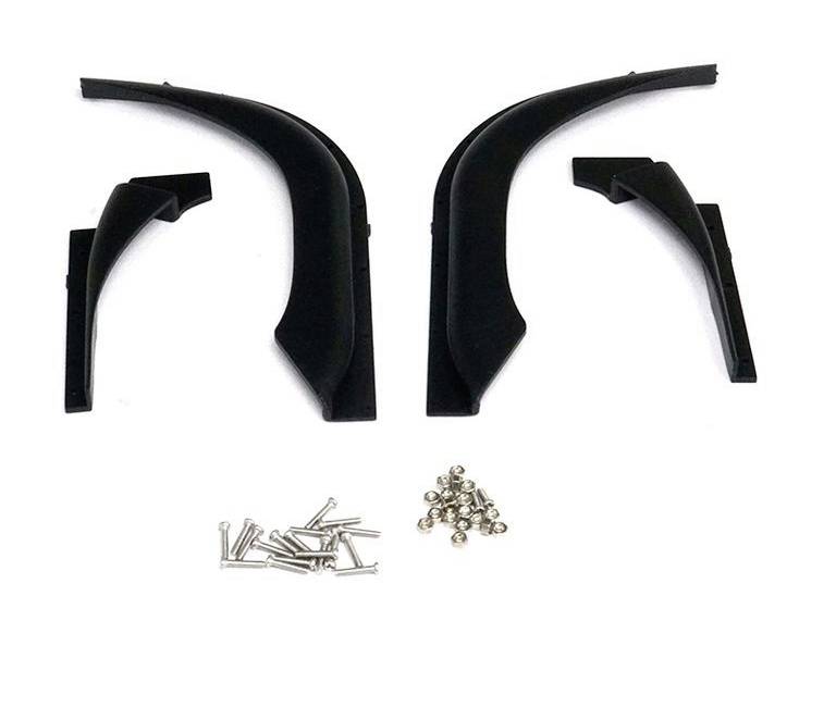 Black plastic wing extensions with screws and nuts, suitable for installation on a vehicle.