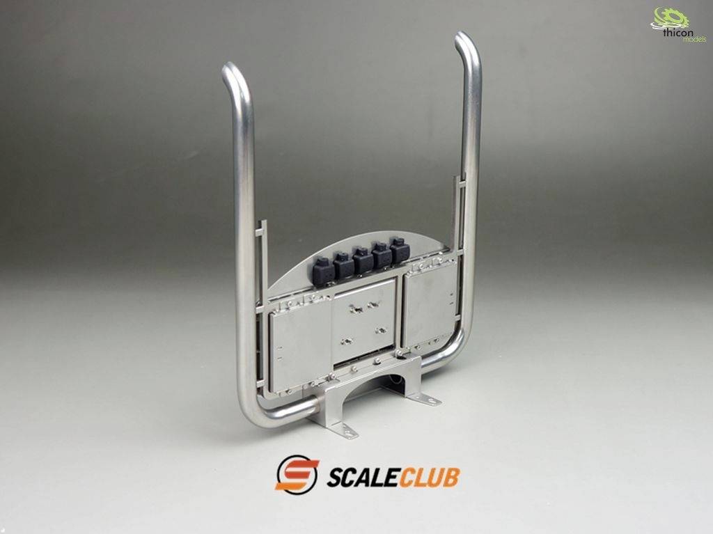 Metal structure of a vehicle rear view without bodywork, showing internal components. 'Scale Club' logo in the foreground.