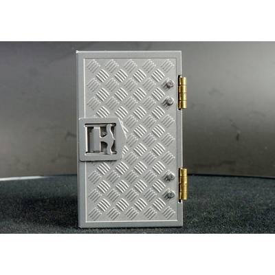 Ein closes a silver-coloured book with a checked pattern and a large 'H' on it, designed like a door. The hinges are gold-coloured.