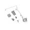 Metal brackets, screws, and wall mounting accessories, distributed on a white background. Mounting hardware for electronic devices.