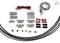 Various electronic and mechanical components, including cables, metal brackets and screws, on a white background.