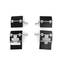 Four heat sinks with fin structures and metal mounting brackets on a white background. They are symmetrically paired.
