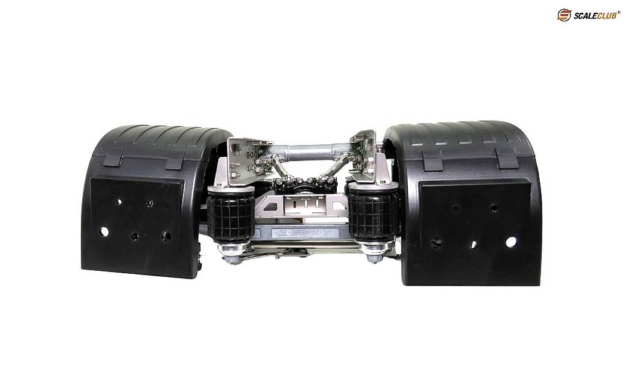 A black robotic vehicle with two large front mudguards, complex mechanics and a tracked drive in the centre.