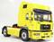 A yellow MAN F2000 lorry without a trailer is positioned sideways on a white background.