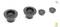 Four black model components with varying sizes and stud patterns are lying on a white surface.