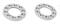 Two metallic-coloured spacer rings with multiple holes are lying side by side on a white surface.