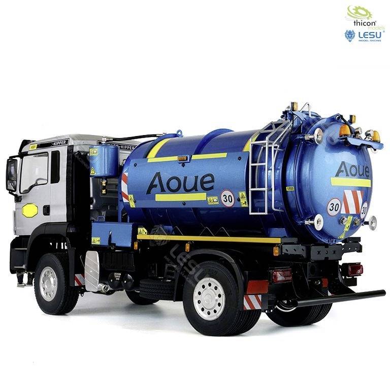 A blue tanker with the inscription 'Aoue', full of detail and metal parts, standing on a white background.