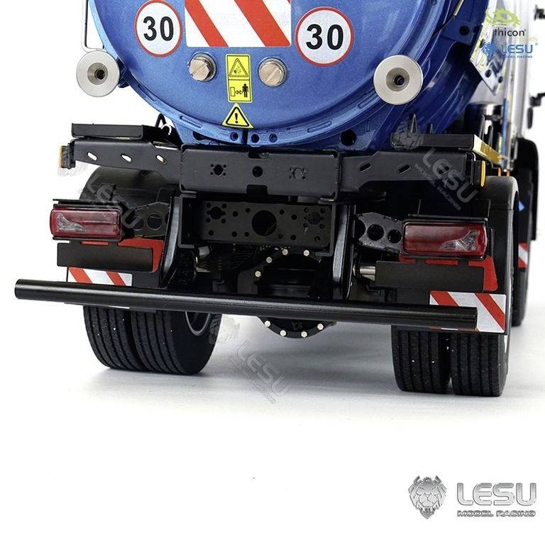 A blue tanker lorry with warning signs and the number '30'. The rear and tyres of the vehicle are visible against a white background.