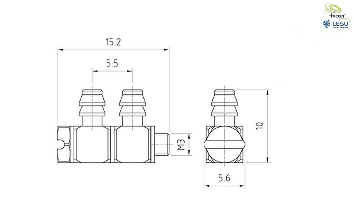 Thicon Models 56063 Doppel-Nippel Winkel M3 für 4/2,5mm 1 pc(s)-2
