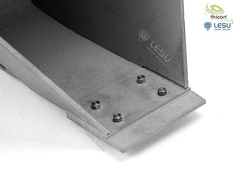 'Close-up of a metallic structural component with multiple screws. Logos of thicon models and LESU visible in the background.'